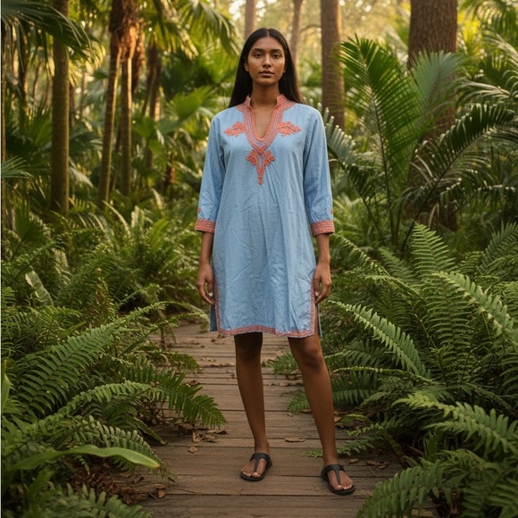 Gretchen Scott Embroidered Blue and Orange Women's Top - Picture 2 of 10